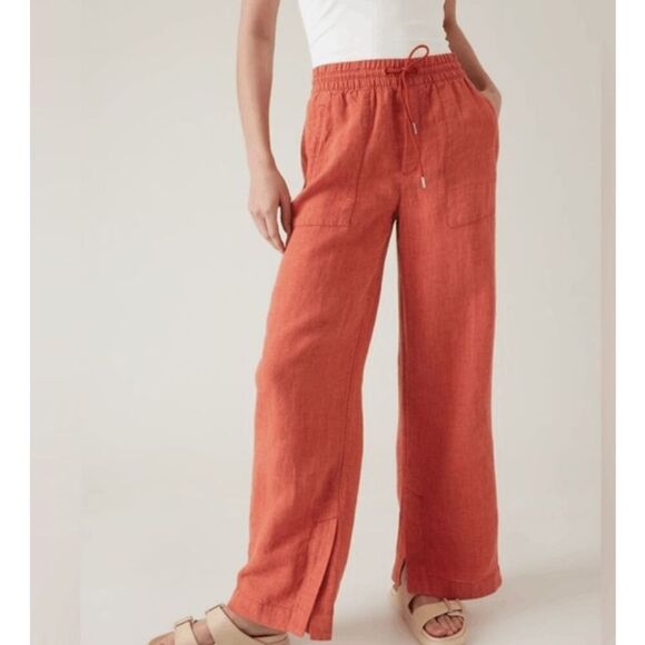 Athleta Pants - Athleta Retreat Linen Wide Leg‎ pants in Persimmon Coral Drawstring Size 8/P